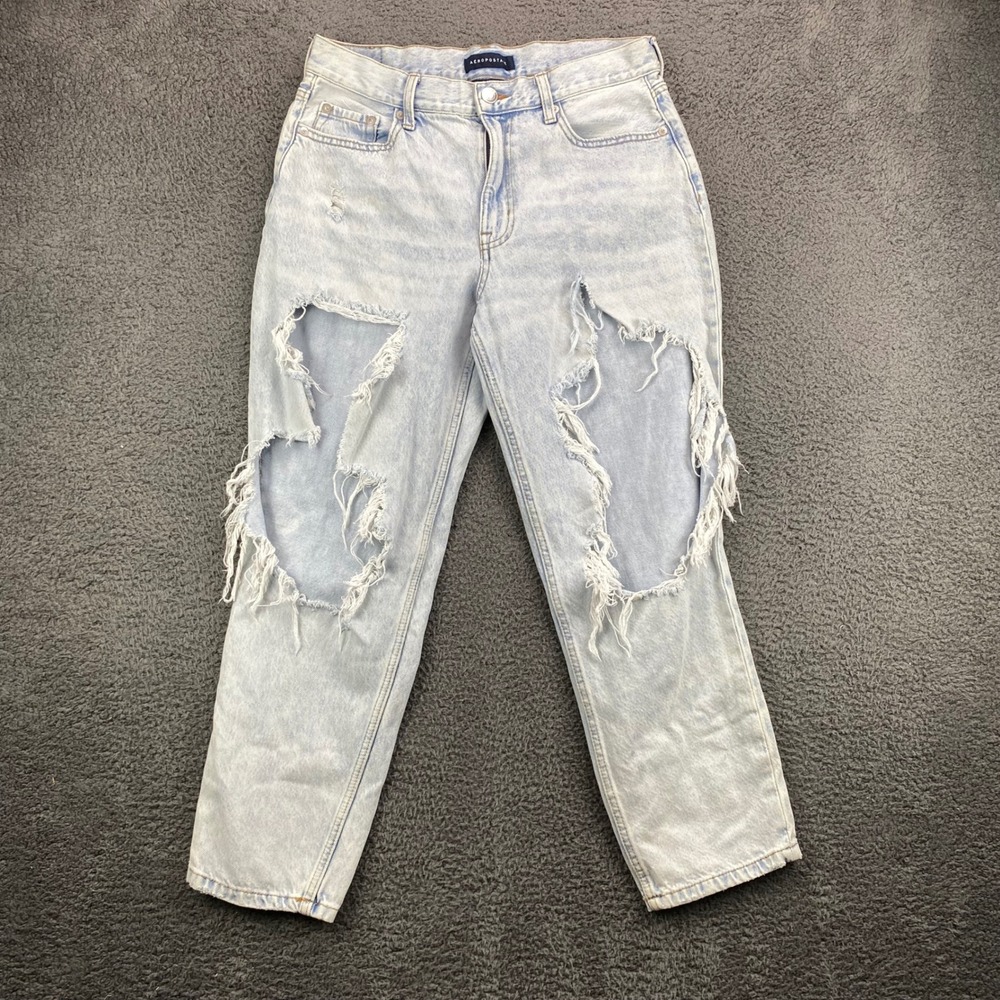 Aéropostale Mom Jeans Size 10 Light Wash Distressed Ripped‎ Denim